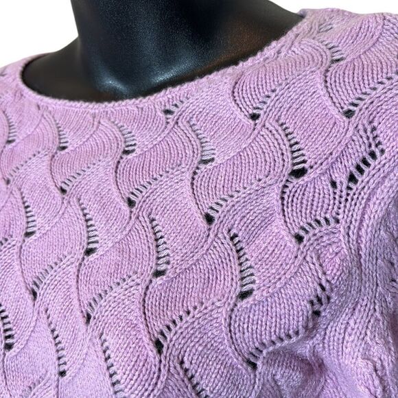 I.magnin vintage open wavy 3D knit 2 ply cashmere sweater small pointelle - Picture 2 of 4
